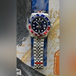 Men’s GMT Style Automatic Stainless Steel Watch Blue Dial “Pepsi” Colorway 41mm